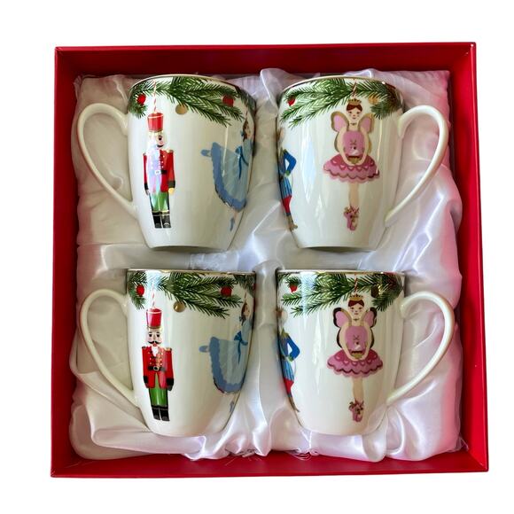 NEW Neiman Marcus Holiday Nutcracker Ceramic Mug Gift Set of 4 Christmas - Picture 1 of 16